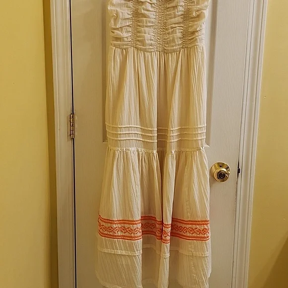 Free People Ivory Strapless Smocked Gauze Maxi Dress Size Small Petite - Picture 8 of 9